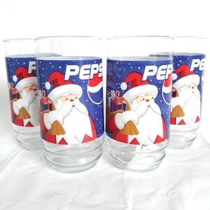 Vintage Santa Pepsi Glass 5 3/4” Tall Winter Christmas Set Of 4 #F002